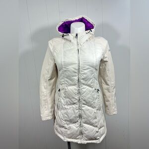 Vintage Guess Jacket Womens Sz L White Ivory Lined Y2K 🔥 Windbreaker Hooded